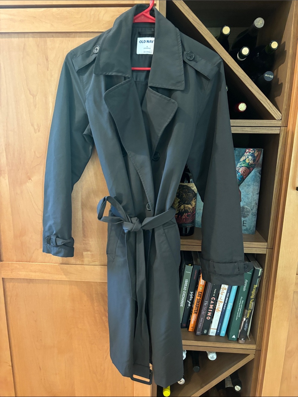 Old Navy Women's Charcoal Gray Trench Coat with Waist Tie